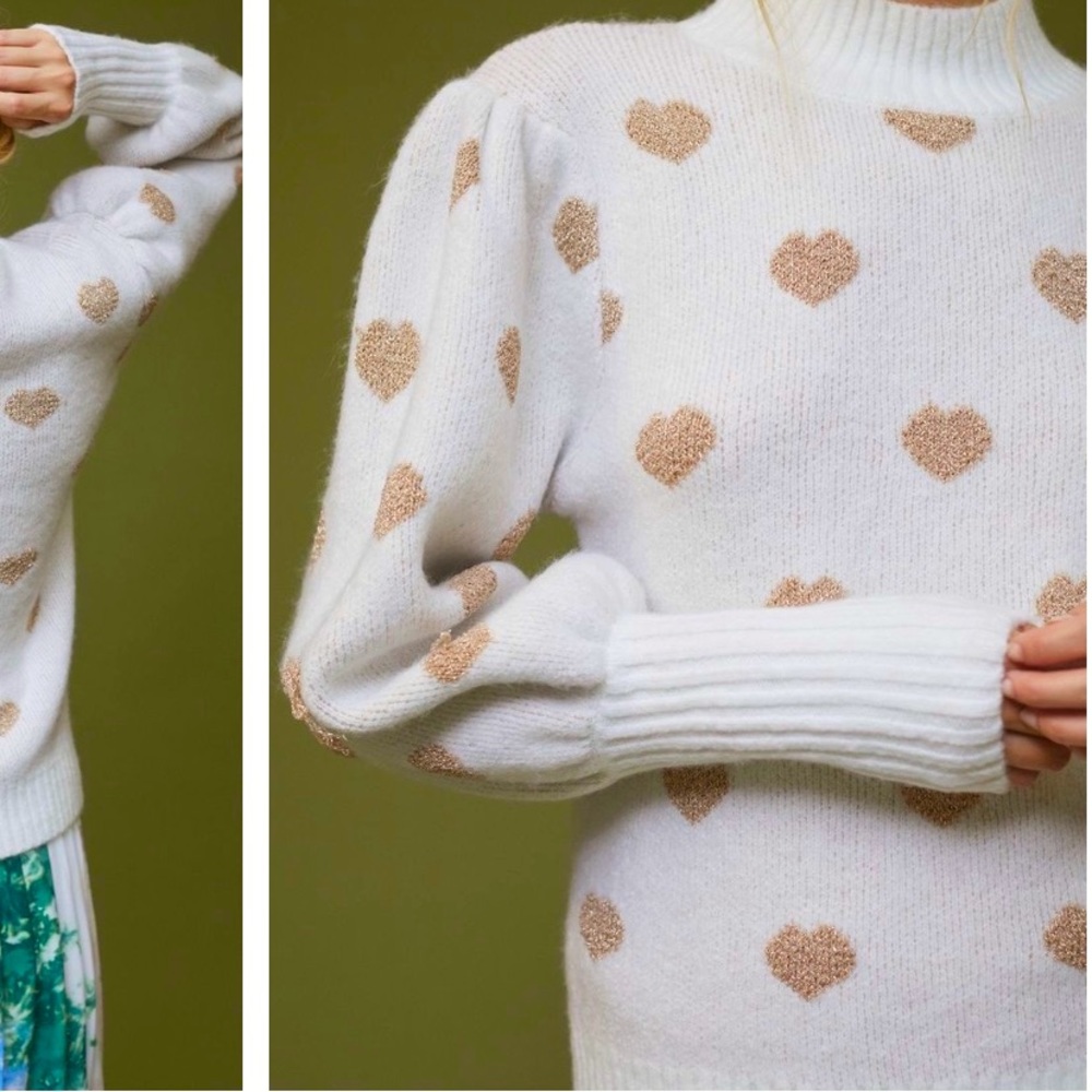 💛🤍 Anthropologie Hearts High Neck Sweater Size XL.